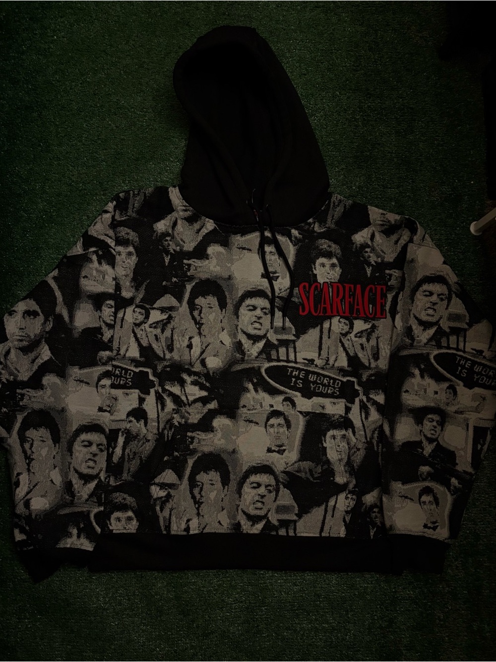 Scarface Graphic Pullover Hoodie - Black/Grey with Red Logo